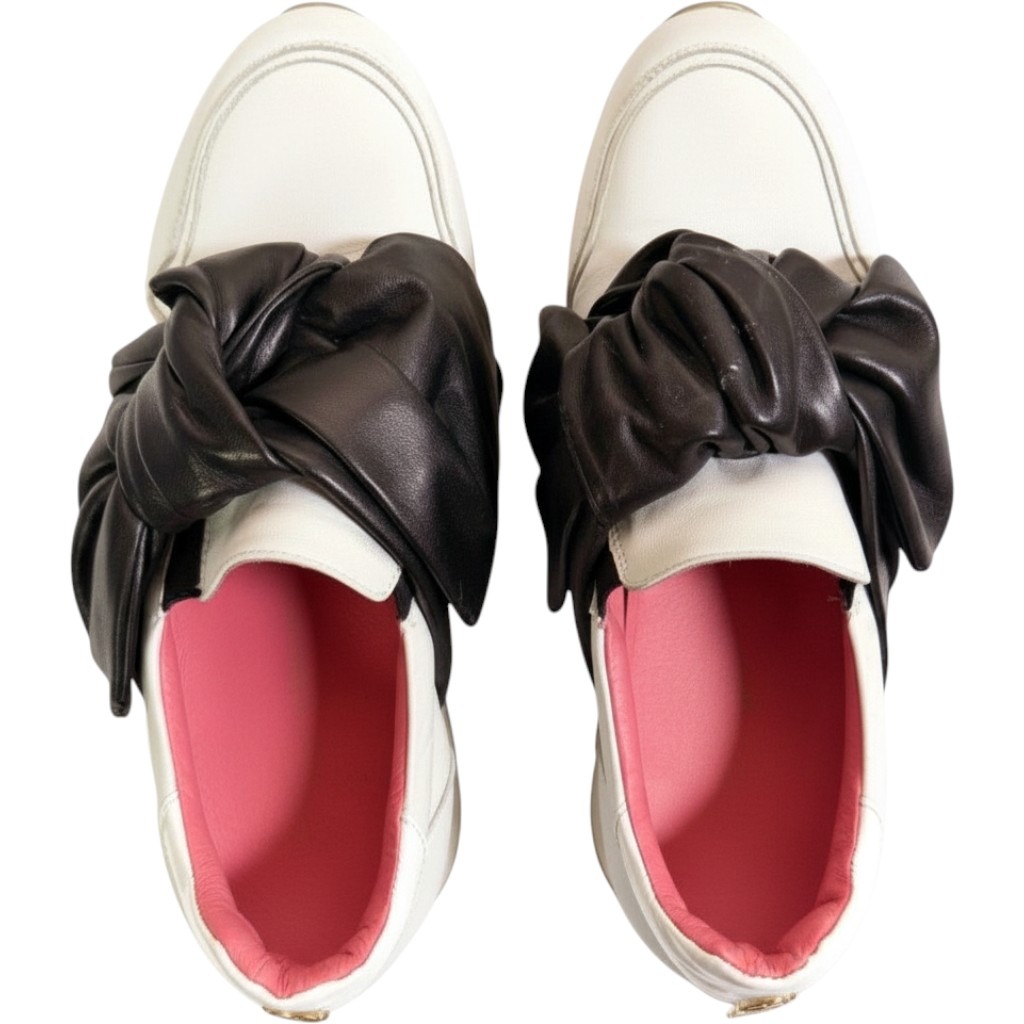 Blumarine Slip On Sneakers Womens 39 White Black Excellent Leather Bow Italy